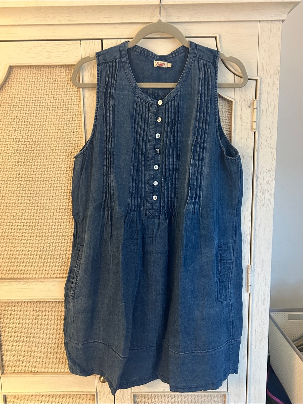 Faherty Indigo Sleeveless Pintuck Tunic Dress
